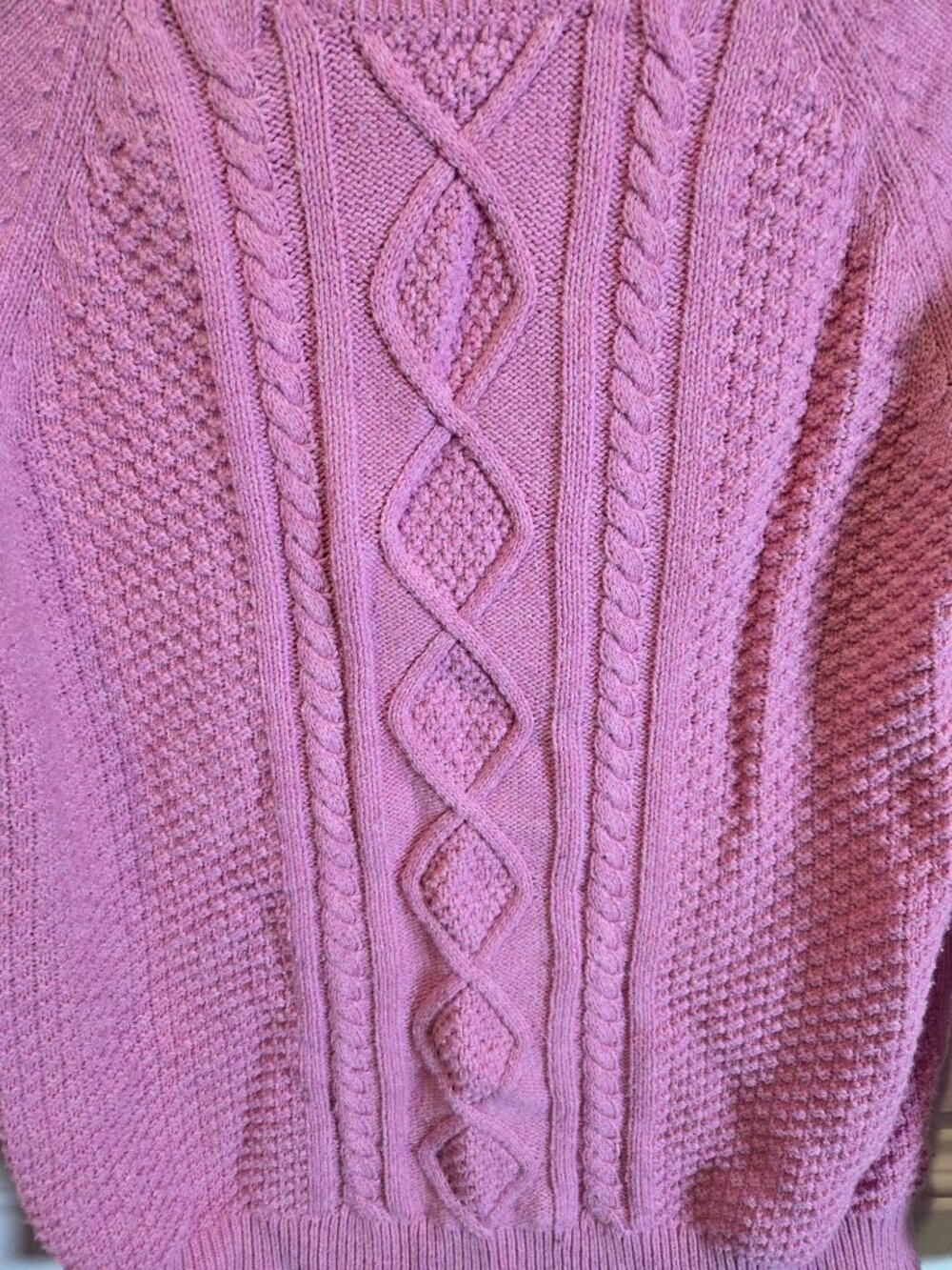 Chaps Pink Cable Knit Sweater Women's Medium Cotton Blend Preppy Cottagecore - Picture 3 of 7